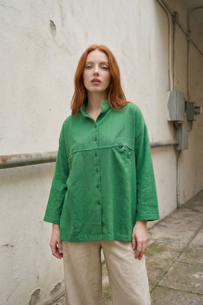 Oversized Linnenmix Lange Mouw Shirt