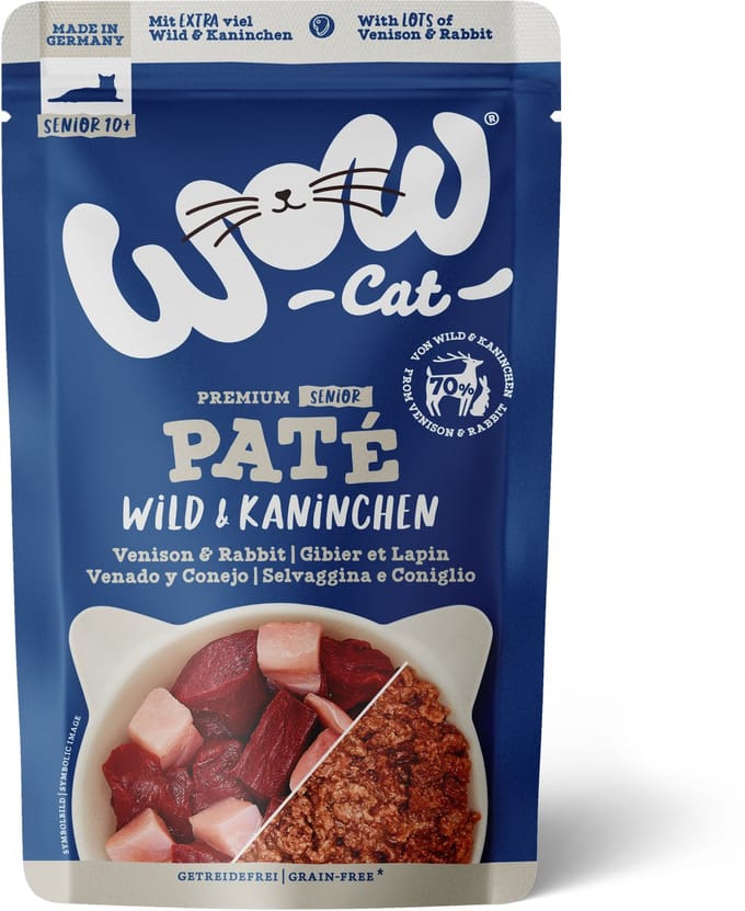 Voordeelpakket 24 x 125 g WOW Cat Senior Paté wild & konijn kattenvoer nat