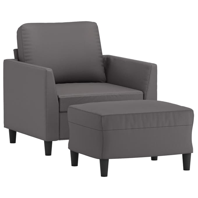 vidaXL - Fauteuil - met - voetenbank - 60 - cm - kunstleer - grijs