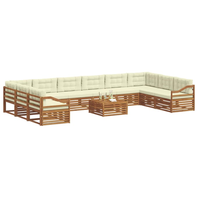 vidaXL - Sofa-Sets - 11 - st - Natuurlijk - en - Crème - Massief - Acacia - Hout