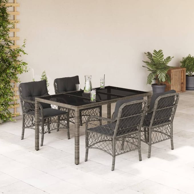 vidaXL - 5-delige - Tuinset - met - kussens - poly - rattan - grijs