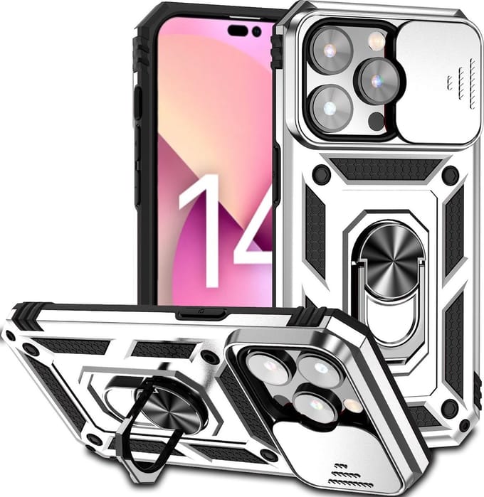 Cityhoesje - Ring - Anti Shock - Camera Bescherming - iPhone 14 Pro - Backcover - Zilver