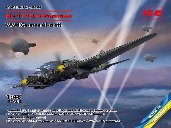 ICM Modelbouwpakket Auto - 48267 Heinkel He-111H-8 Paravane - WWII German Aircraft Plastic - 1:48 - Modelbouw