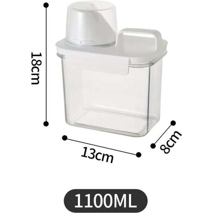 Wasmiddelcontainer Luchtdichte Dispenser met Maatbeker Transparante Opbergdoos voor Wasmiddel Rijst Granen Dispenser white