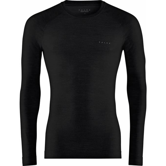 FALKE Wool-Tech Light Round Neck sneldrogend wol functioneel functioneel shirt met lange mouwen heren zwart - maat S