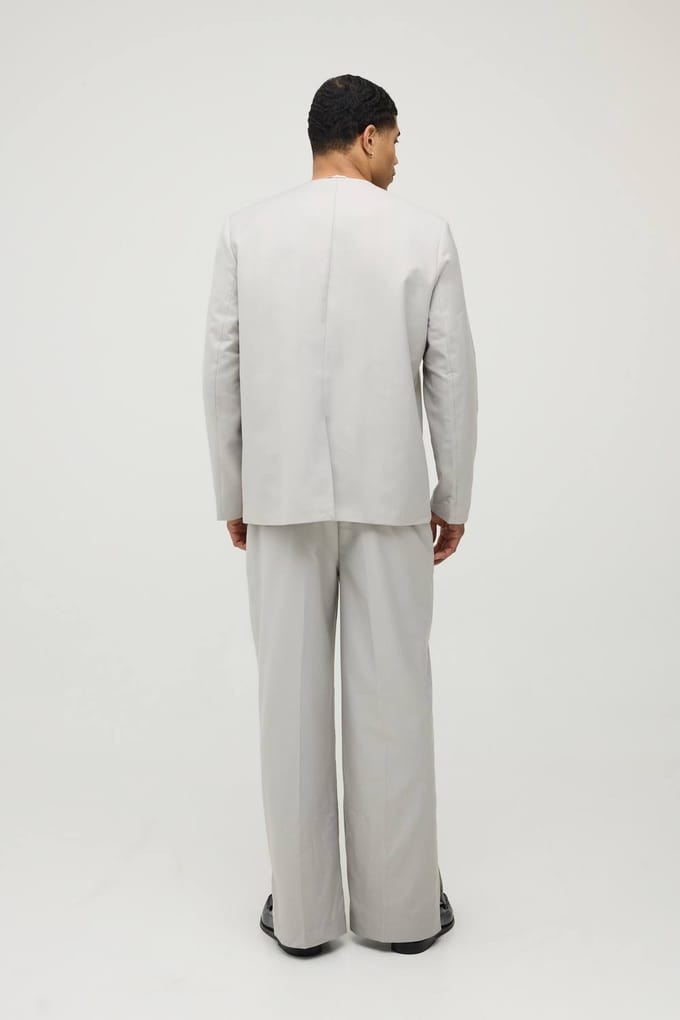 Kraagloze Oversized Blazer met Brandweergesp | Stone | Size 40