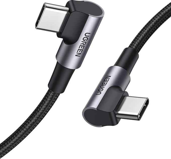 Ugreen - USB-C naar USB-C - 1.0 Meter - Haakse Kabel - 90 Graden - Oplader - Grijs
