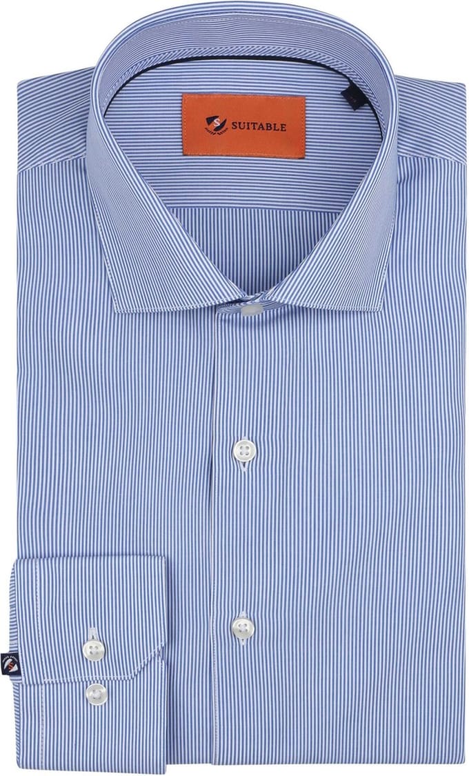 Suitable Overhemd Strepen Blauw - Maat 38 - Heren - Overhemden Formeel