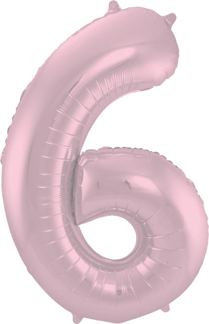 Folat - Folieballon Cijfer 6 Pastel Roze Metallic Mat - 86 cm