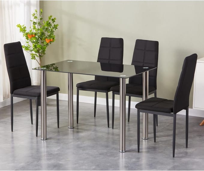 Eettafel Set - Eetkamer Groep - Samen Eten - Robuuste Constructie - 110 x 70 cm - Zwart