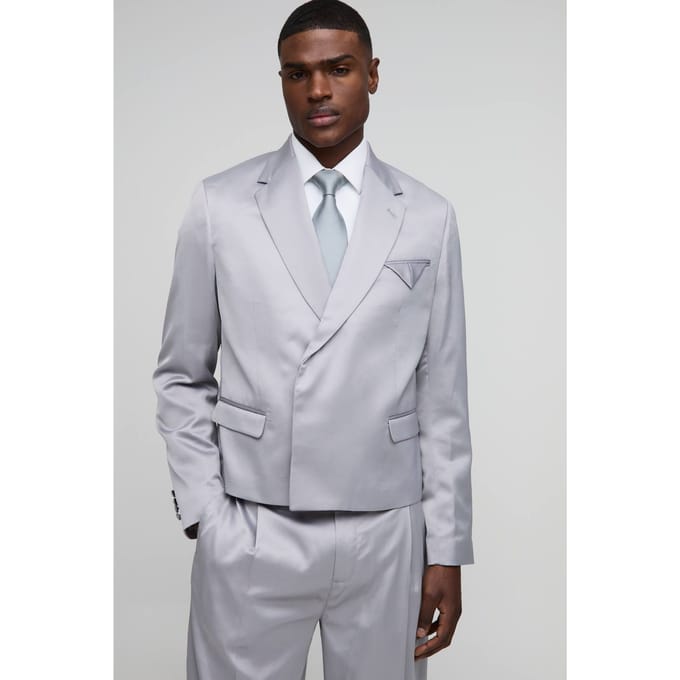 Oversized Boxy Satin Blazer | Grey | Size 50
