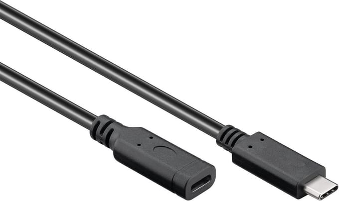 Goobay USB-C-verlenging, 1 m, zwart, 60 W, 3 A, 10 Gbit/s, USB 3.2
