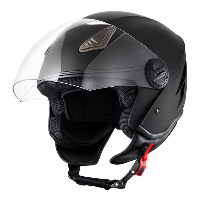 ITRONIQ Scooterhelm - Helm Brommer - ECE Goedgekeurd - 3 / 4 Open Helm Met Zonneklep en Vizier - Zwart - Medium 57 58 CM
