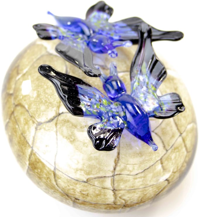 Loranto - Mini Urn met Vlinders Blauw - Bruine Steen - Crematie Urn