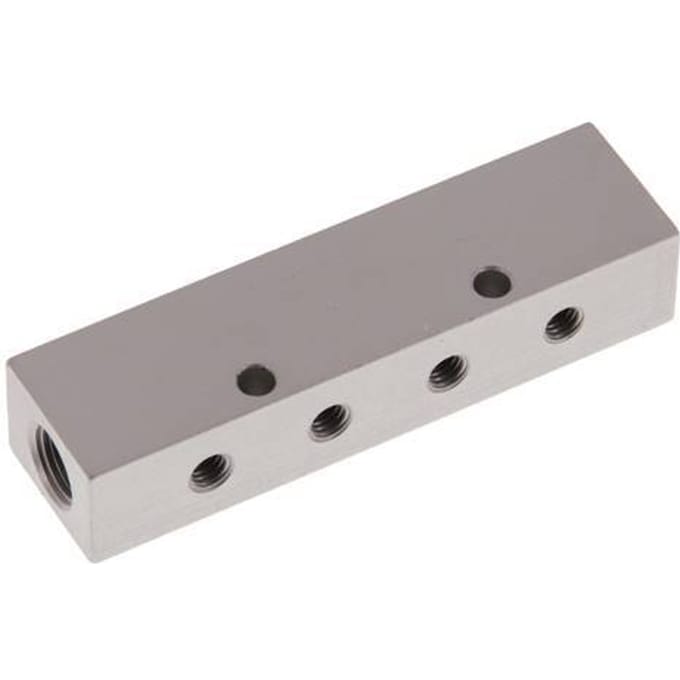 2xG 1/8'' x 8xM5 Aluminium Verdeelblok Dubbelzijdig 16 Bar