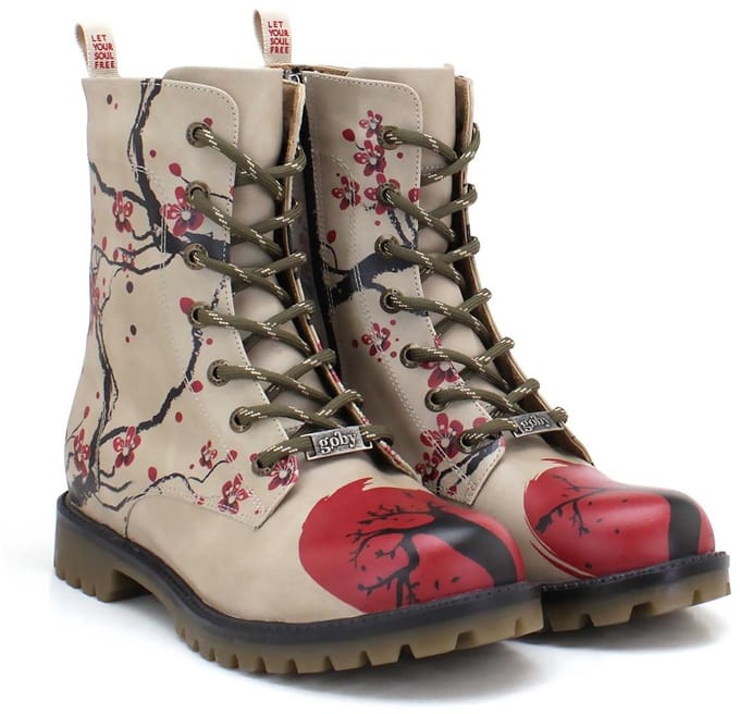 Goby Cherry Blossom Dames Veterboots - Handgemaakt Vegan Leer - Maat 37