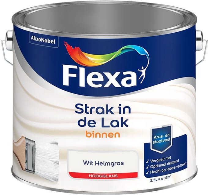 Flexa - Strak In De Lak Binnenlak Hoogglans - Wit Helmgras - Mengverf - 2,5 L