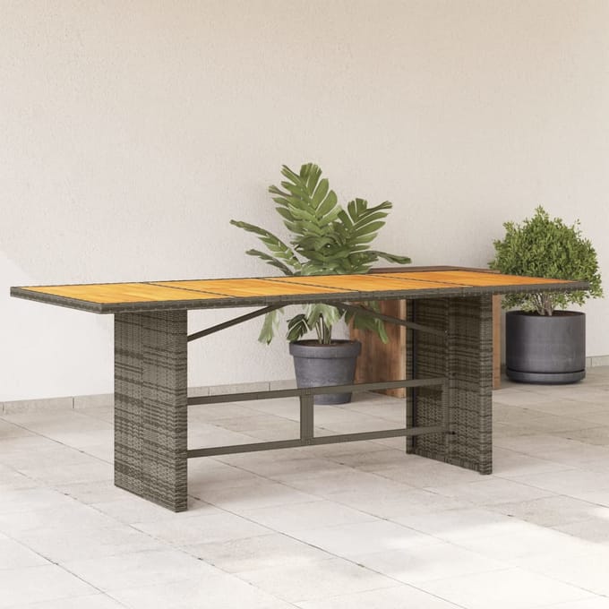 vidaXL - Tuintafel - met - acaciahouten - blad - 190x80x74 - cm - poly - rattan - grijs