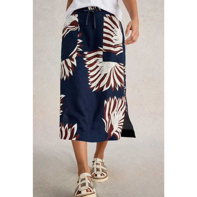 White Stuff Elle Linen Blend Skirt Navy Multi Taglia: 8 REGULAR | Minigonne Outlet | Donna | Bianco
