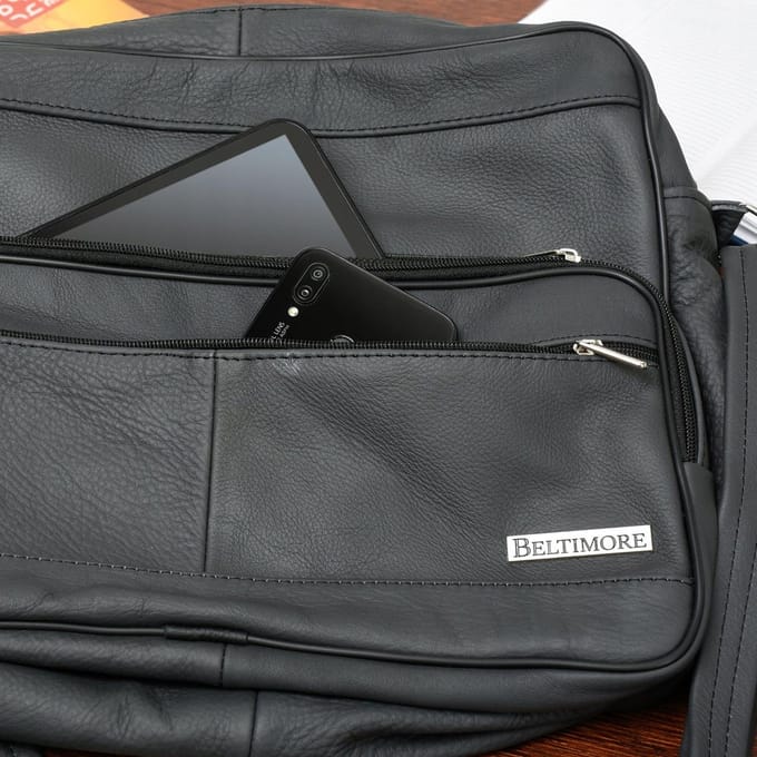 Grote Leren Herentas Werk School A4 Elegant Premium Beltimore Grijs