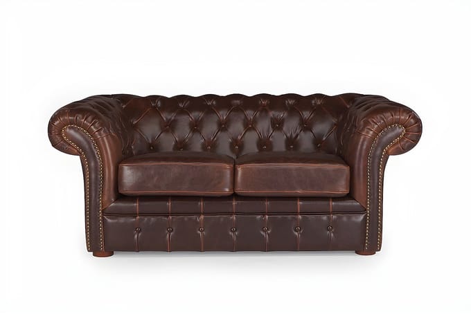 Vente-unique Tweezitsbank chesterfield CLOTAIRE van 100% leer met lived-in aspect