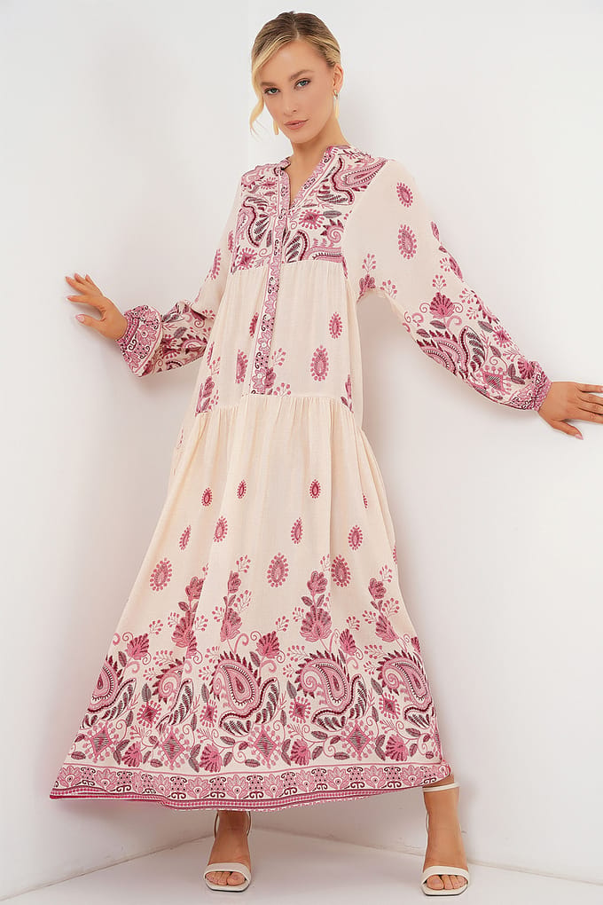 Geprinte V-hals Maxi-jurk