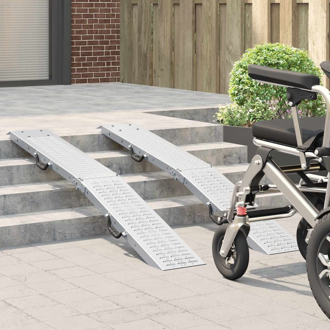 Rampe pliante Capacité de charge 200 kg par rampe 2 pièces Argent 166 x 23 x 4,5 cm