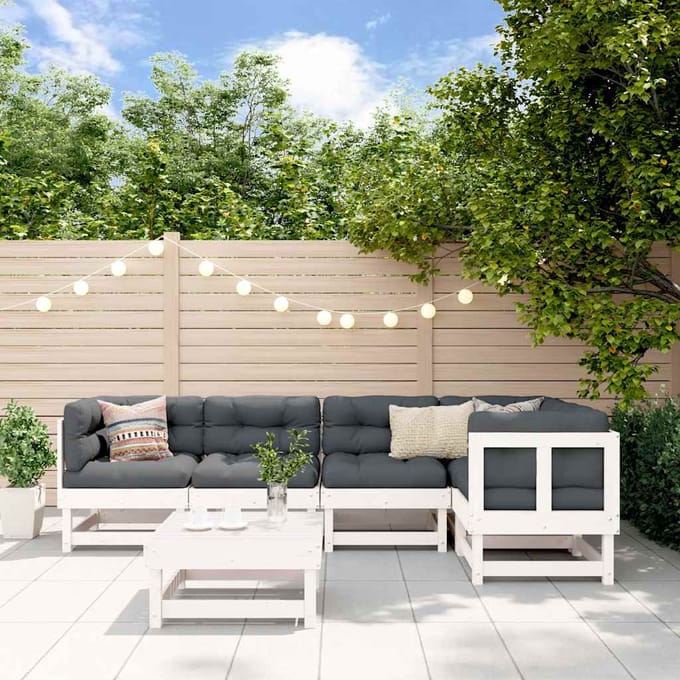 vidaXL - 6-delige - Loungeset - met - kussens - massief - hout - wit