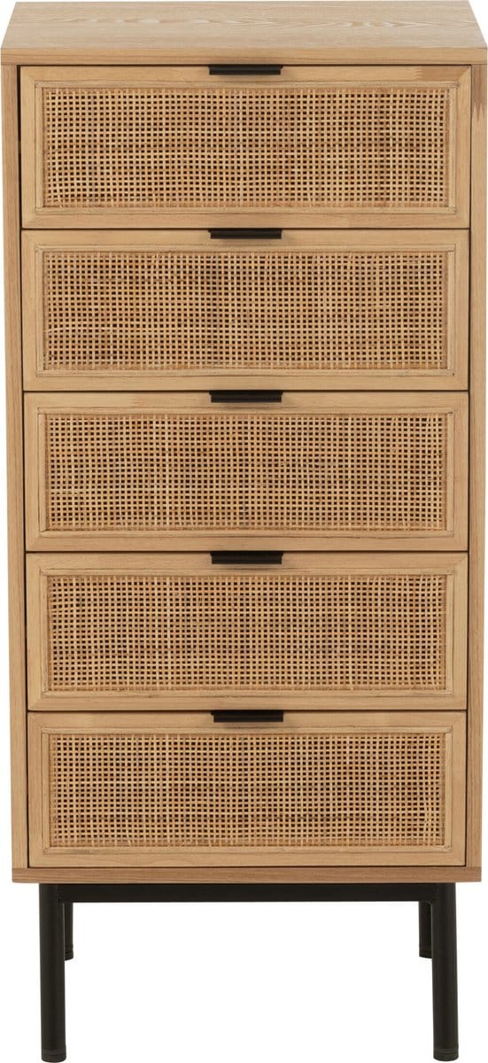 J-Line kast 5 Lades - hout/metaal - naturel/zwart