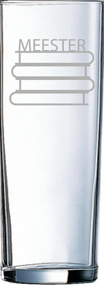 Gegraveerde longdrinkglas 31cl Meester met boeken