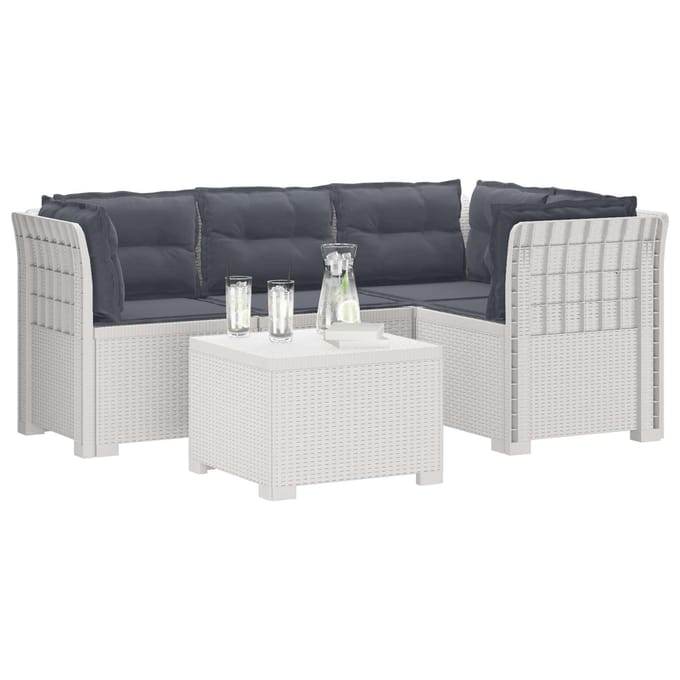 vidaXL - 4-Zitter - Tuin - Sofa - met - Kussens - Rattan - Look - PP - Wit