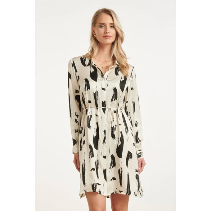 Smashed Lemon Doorknoopjurk met zwart-witte abstracte print |