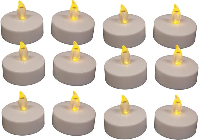 Anna's Collection Grote LED theelichtjes - 12x - wit - D6 x H4,5 cm - timer - waxinelichtjes - kaarsen