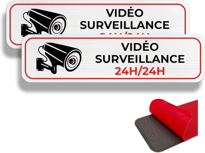 2x Camerabewaking Paneel - Alarmsign Voor Eigen Terrein - 19x5 cm - Waterdicht Aluminium Sticker