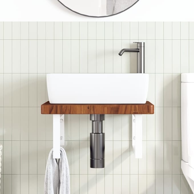 vidaXL - Badkamer - wandschap - staal - en - massief - eikenhout