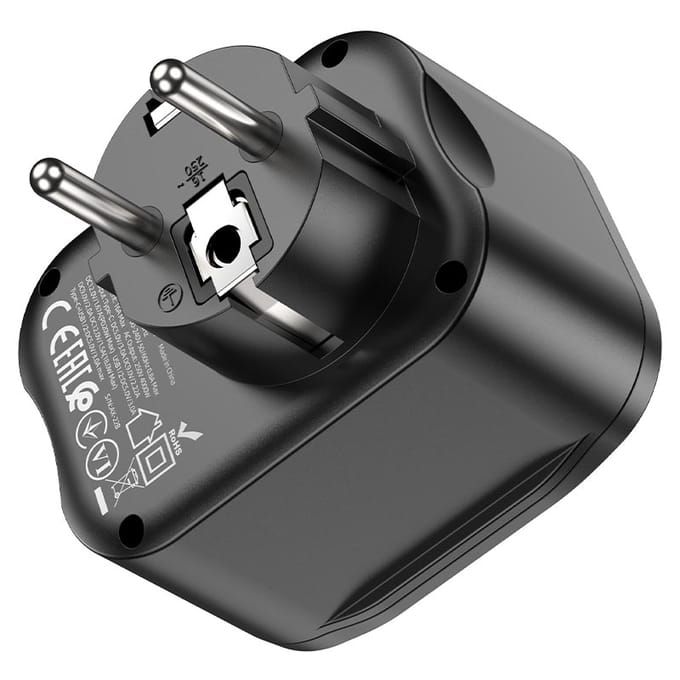 Hoco Multifunctionele stopcontact snellader met 2x USB 1x USB-C PD20W - Zwart