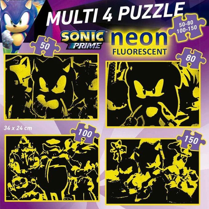 Puzzel fosforescerend - EDUCA - Multi 4 Sonic Prime Neon - 50-150 stukjes - 34x24 cm - Veelkleurig schoon