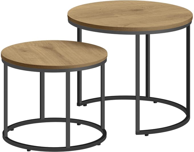Ronde salontafel 2 stuks - eiken / zwarte poten