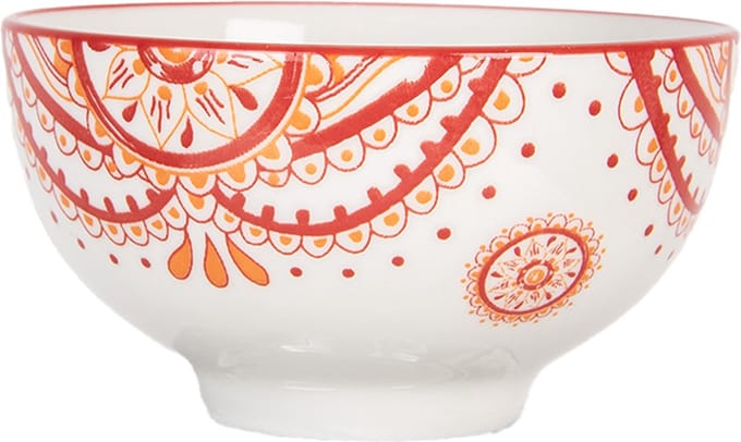 Clayre & Eef Kom 125 ml Wit Rood Keramiek