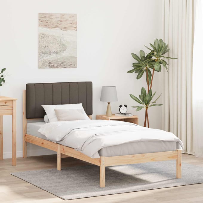 vidaXL - Bedframe - met - Gevoerde - Hoofdbord - Taupe - 90 - x - 190 - cm