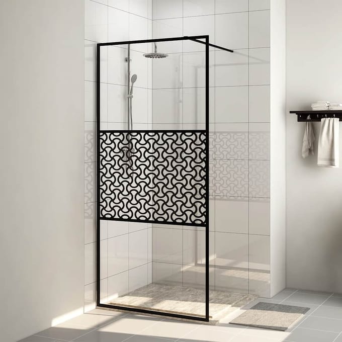 vidaXL - Inloopdouchewand - 100x195 - cm - ESG-glas - transparant - en - zwart