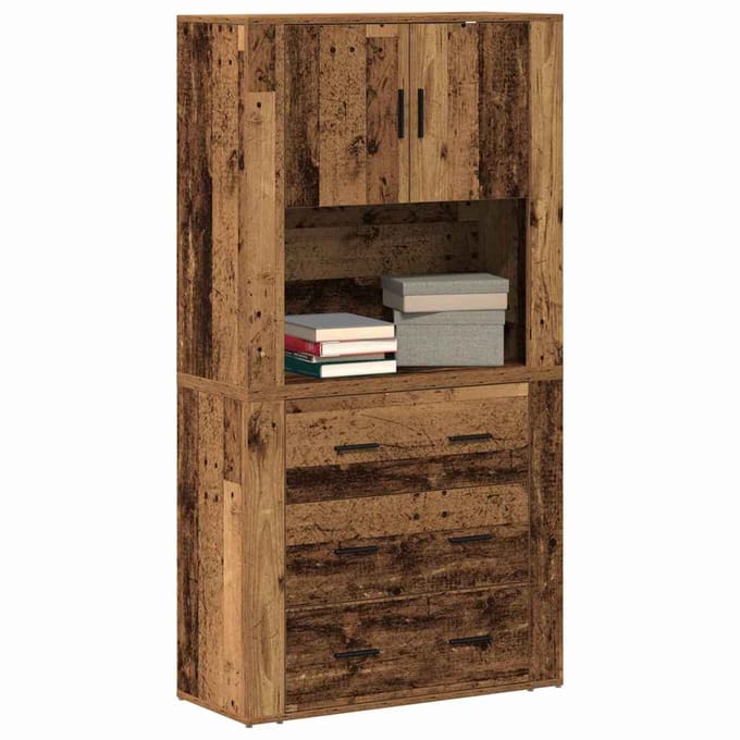 vidaXL - Highboard - Oudhout - 80 - x - 33 - x - 150 - cm - Bewerkt - hout