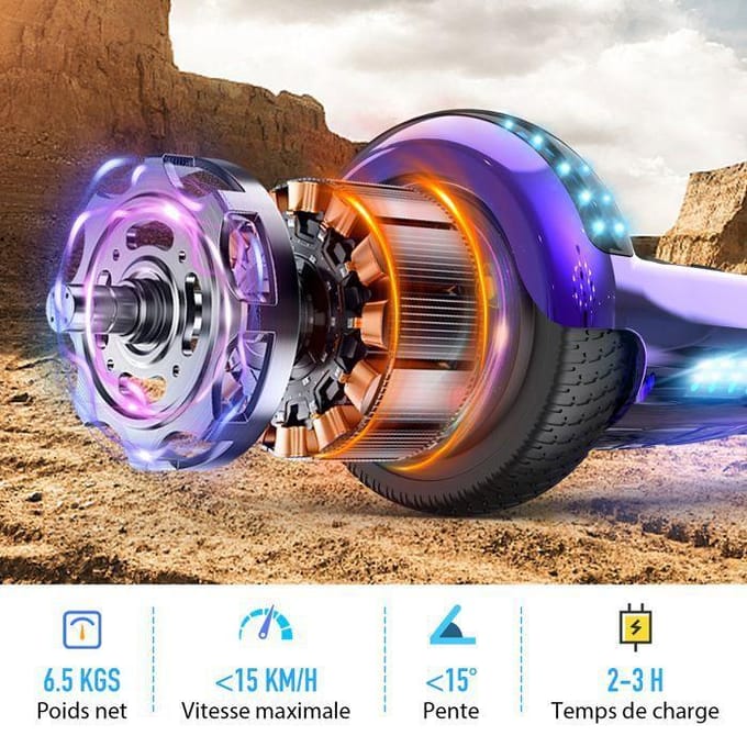 Hoverboard 6.5 Inch met Bluetooth en LED - RCB - Perfect Cadeau voor Kinderen Chroom Paars paars