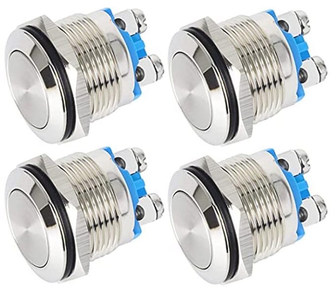 4 Stuks 22mm Momentary Waterdichte Drukknop 12V/24V/125V/250V met Schroefaansluitingen