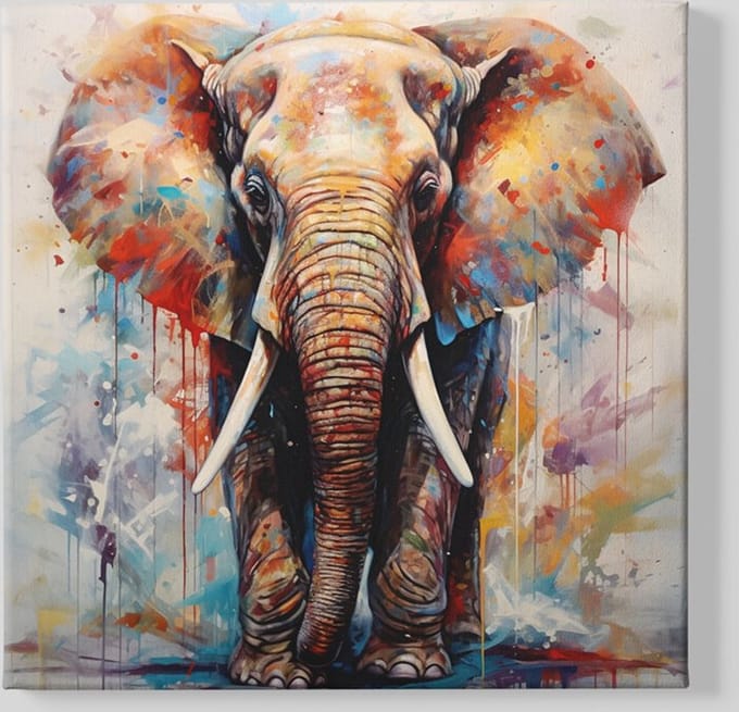Canvas - Schilderij - Dieren - Olifant - Kleurrijk - 40x40x2 cm