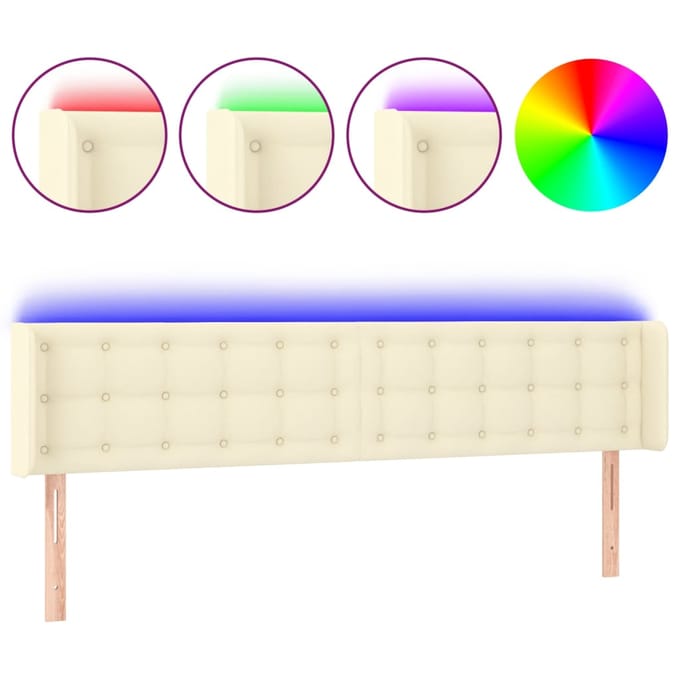 vidaXL Hoofdbord LED 183x16x78/88 cm kunstleer crèmekleurig