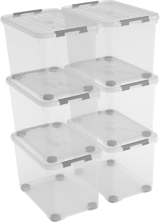 Curver Handy+ Opbergbox - 65L - 6 stuks - Transparant met deksel