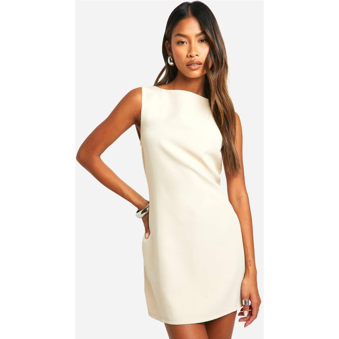 boohoo Dames Slash Neck Fit & Flare Micro Mini Jurk | Steen | Maat: 40