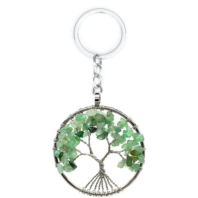 Porte-clés pendentif arbre de vie en gravier de cristal naturel Porte-clés pendentif arbre d'argent vert
