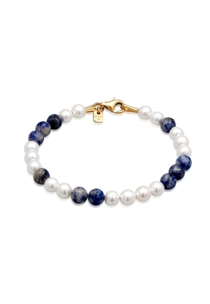 KUZZOI - Armband - Blauwe Schelp Kernparels 925 Sterling Zilver Verguld - Heren